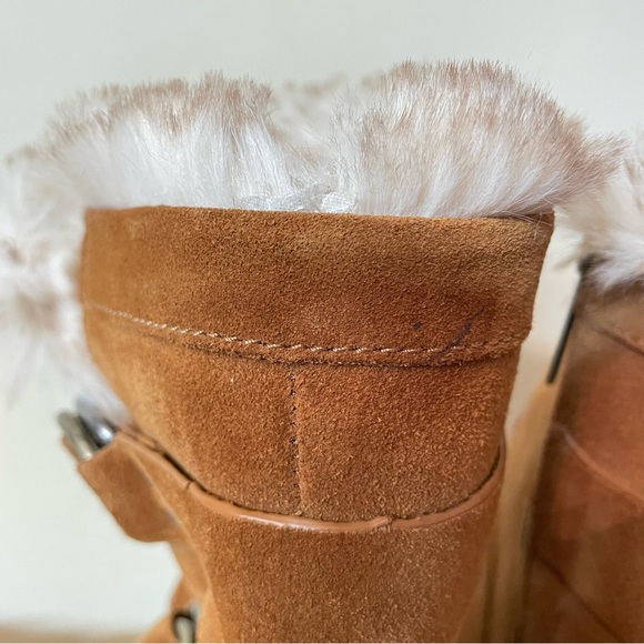 J Slides Nelly Water Resistant Suede Leather Boot Faux Fur Lined Tan size 9.5 - Picture 9 of 11